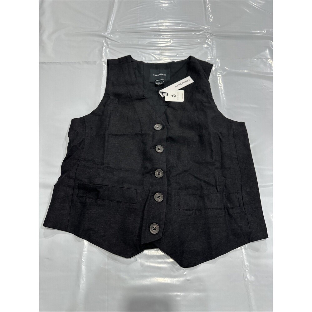 Sanctuary Vest Women's XS Black Button Front Sleeveless Cropped Outdoor CEB075